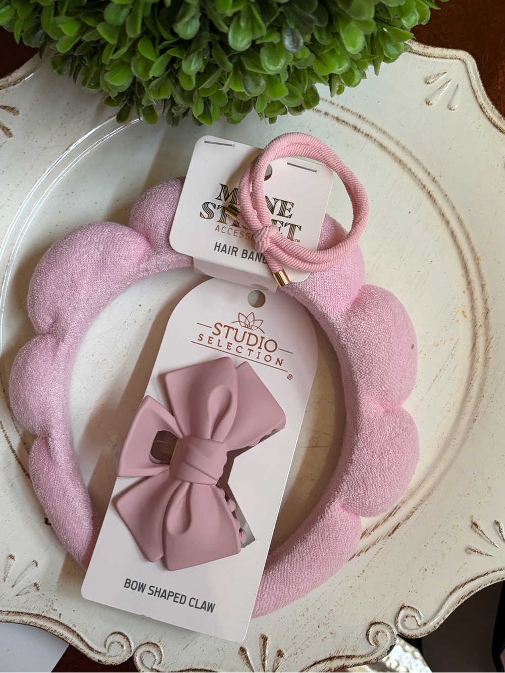 Pink Bow Hair Claw & Spa Headband Set